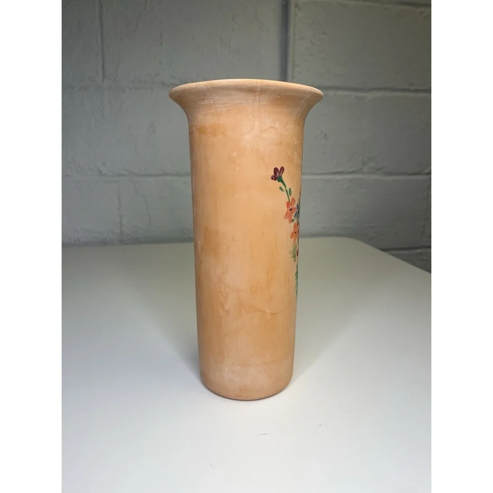 Rosenthal Netter Vintage Terracotta Flared‎ Vase Hand Painted Flowers Green